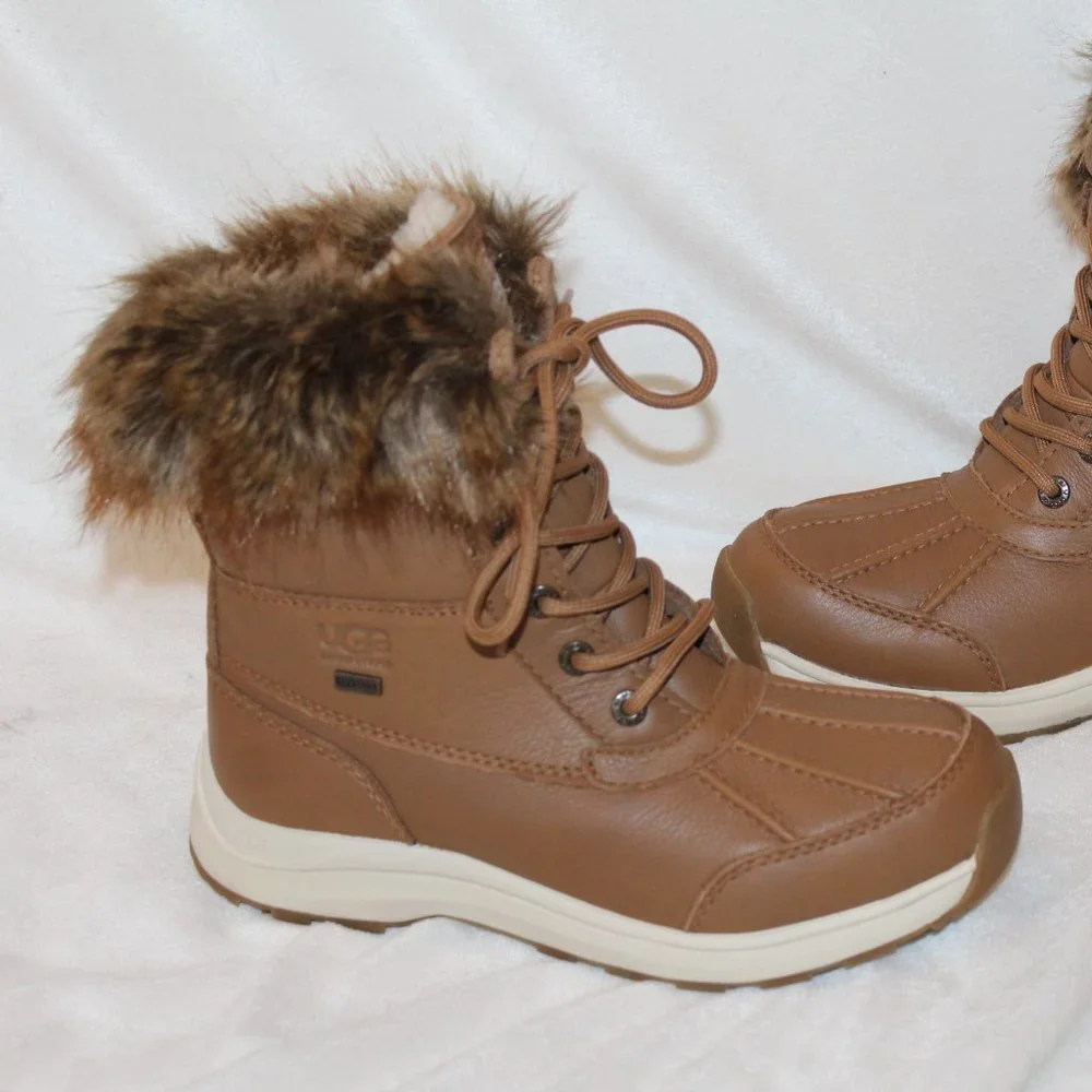 NEW UGG ADIRONDACK III LEATHER FUR SHEARLING SNOW WINTER BOOTS CHESTNUT‎